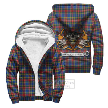 MacBeth (McBeth) Tartan Sherpa Hoodie with Family Crest and Bearded Skull Holding Bottles of Whiskey Unisex S - Tartan Vibes Clothing