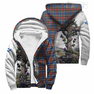 MacBeth (McBeth) Tartan Sherpa Hoodie with Family Crest and St. Andrew's Cross Accented by Thistle Vines Unisex S - Tartan Vibes Clothing