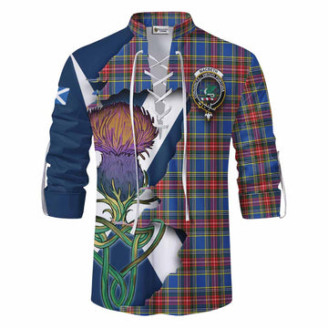 Tartan Vibes Clothing MacBeth (McBeth) Tartan Family Crest Ghillie Kilt Shirt Scottish Thistle Celtic Inspired