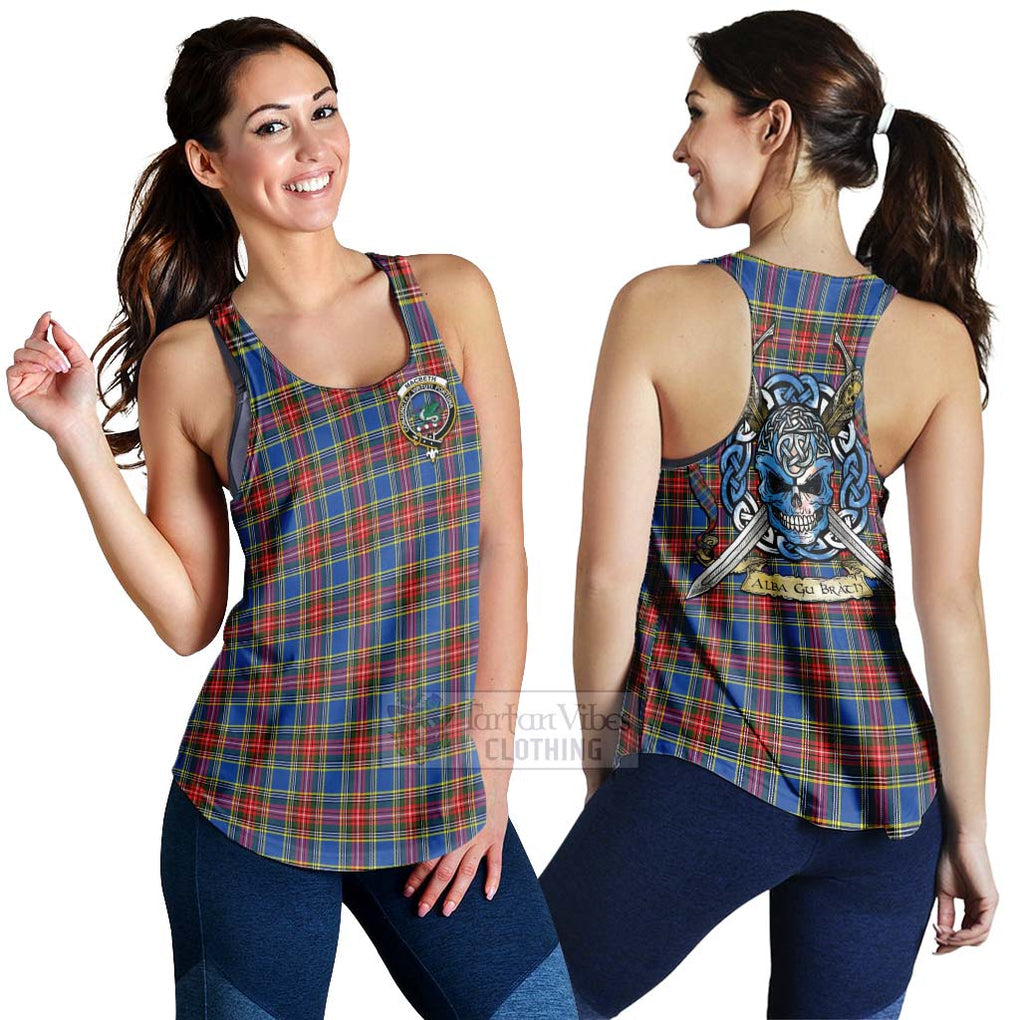MacBeth (McBeth) Tartan Women's Racerback Tanks with Family Crest Celtic Skull Style 4XL - Tartan Vibes Clothing