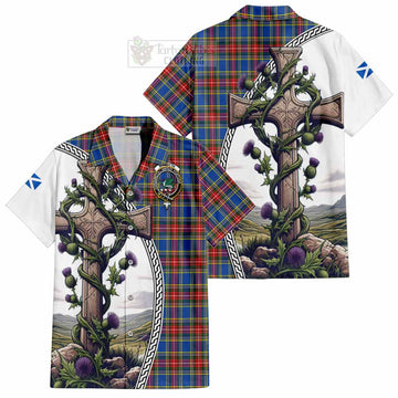 MacBeth (McBeth) Tartan Hawaiian Shirt with Family Crest and St. Andrew's Cross Accented by Thistle Vines Kid - Tartan Vibes Clothing