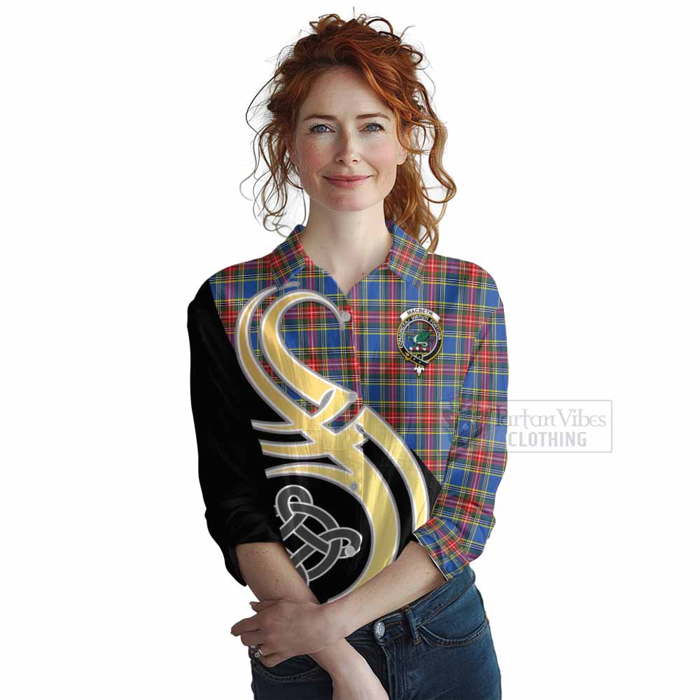 MacBeth (McBeth) Tartan Women's Casual Shirt with Family Crest and Celtic Symbol Style Female - Tartan Vibes Clothing