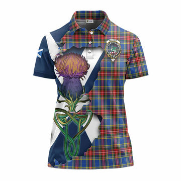 Tartan Vibes Clothing MacBeth (McBeth) Tartan Family Crest Women's Polo Shirt Scottish Thistle Celtic Inspired
