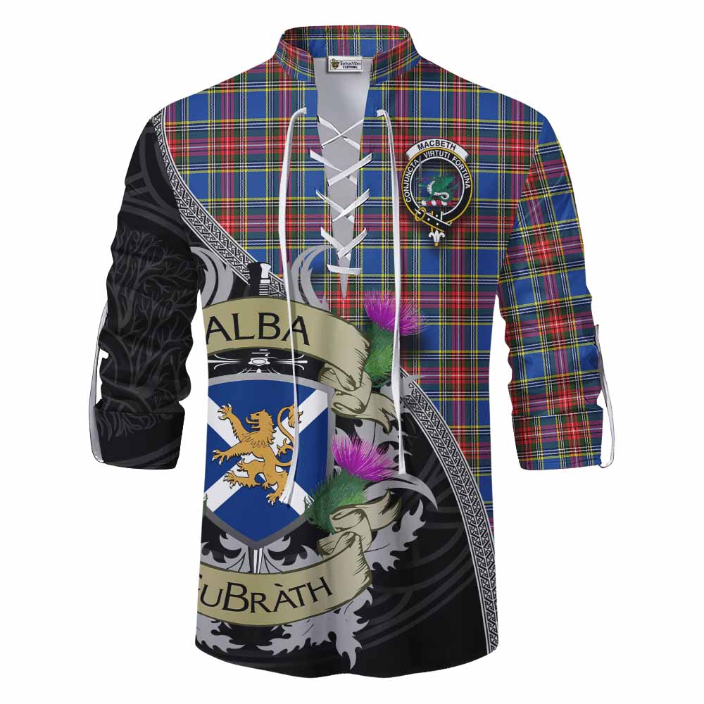 MacBeth (McBeth) Tartan Family Crest Ghillie Kilt Shirt Lion Rampant Royal Thistle Shield Celtic Inspired Men - Tartan Vibes Clothing