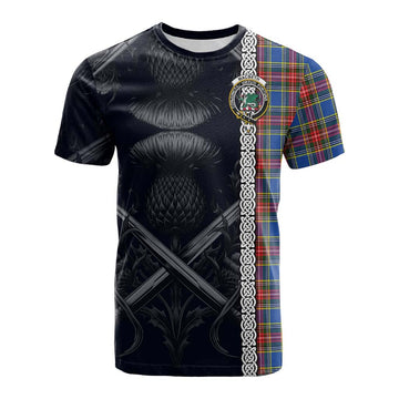 MacBeth (McBeth) Tartan Cotton T-shirt with Family Crest Cross Sword Thistle Celtic Vibes