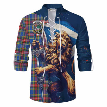 MacBeth (McBeth) Tartan Family Crest Ghillie Kilt Shirt with Scottish Majestic Lion Men - Tartan Vibes Clothing
