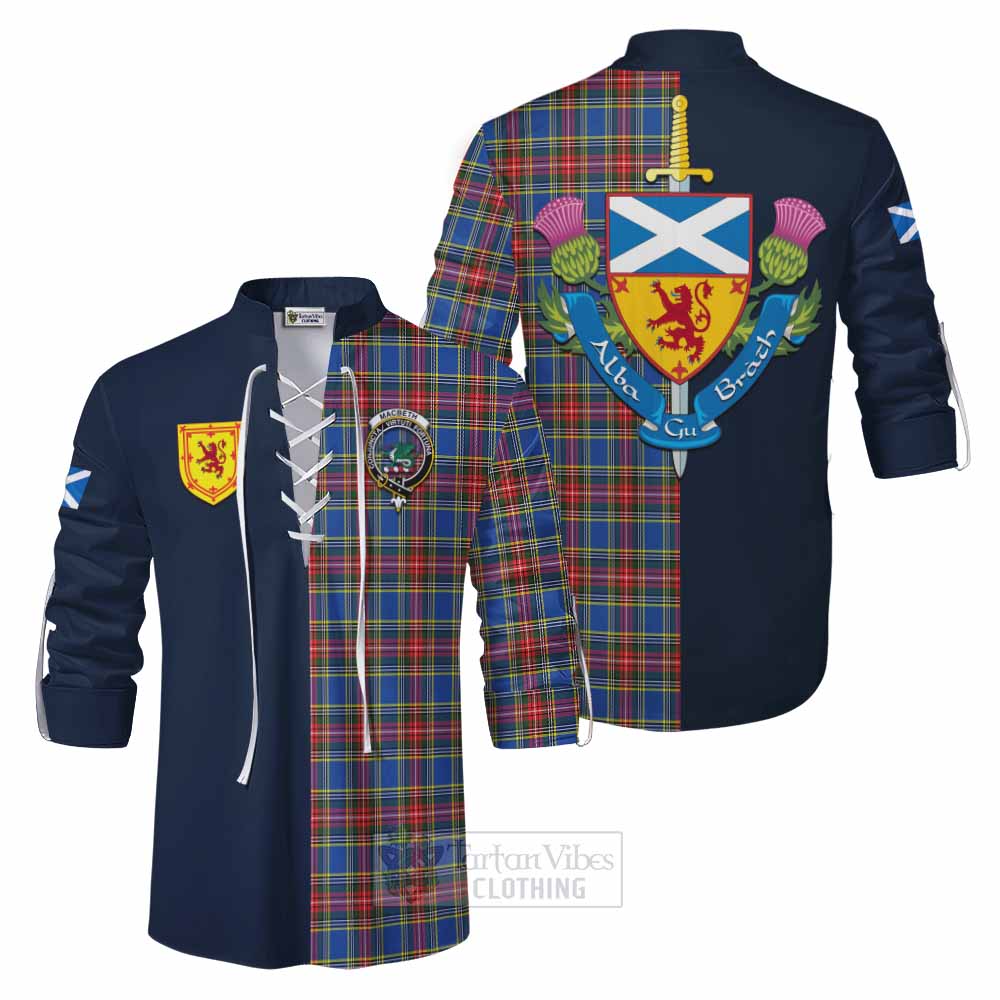 MacBeth (McBeth) Tartan Ghillie Kilt Shirt Alba with Scottish Lion Royal Arm Half Style Men - Tartan Vibes Clothing