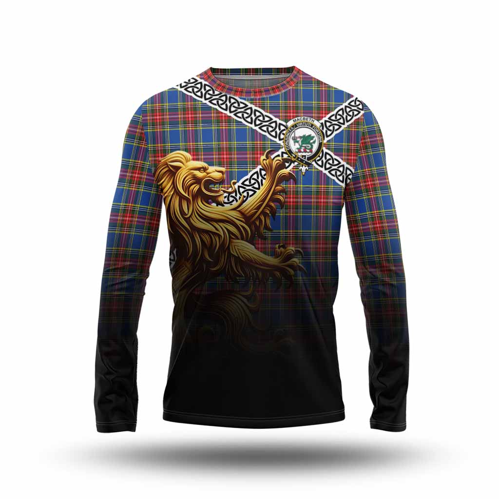 MacBeth (McBeth) Crest Tartan Long Sleeve T-Shirt with Golden Lion Emblem Celtic Style Unisex - Tartan Vibes Clothing