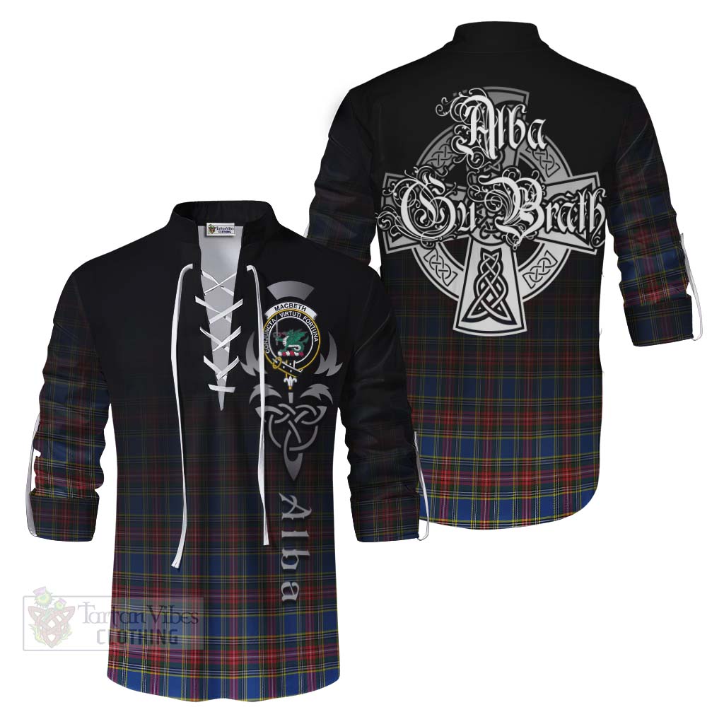 MacBeth (McBeth) Tartan Ghillie Kilt Shirt Featuring Alba Gu Brath Family Crest Celtic Inspired Men - Tartan Vibes Clothing