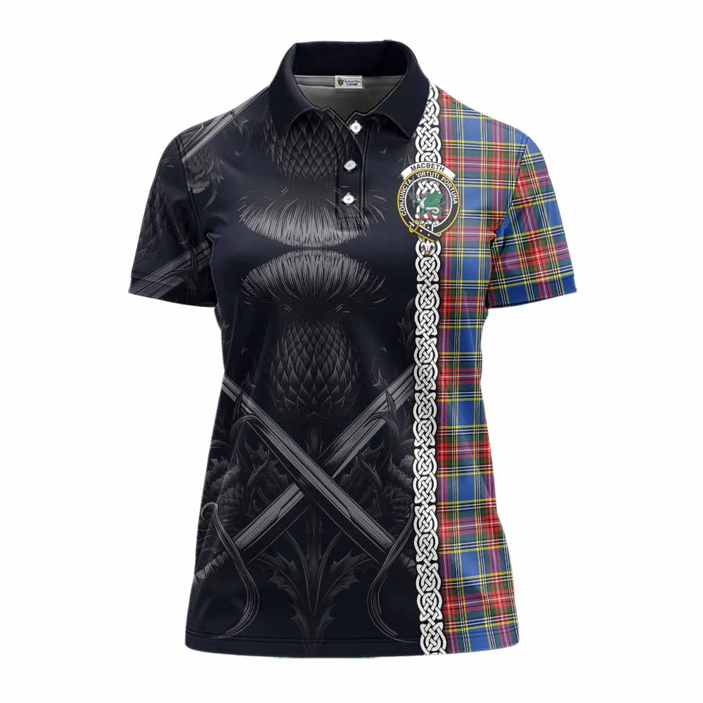 Tartan Vibes Clothing MacBeth (McBeth) Tartan Women's Polo Shirt with Family Crest Cross Sword Thistle Celtic Vibes