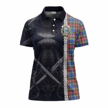 Tartan Vibes Clothing MacBeth (McBeth) Tartan Women's Polo Shirt with Family Crest Cross Sword Thistle Celtic Vibes