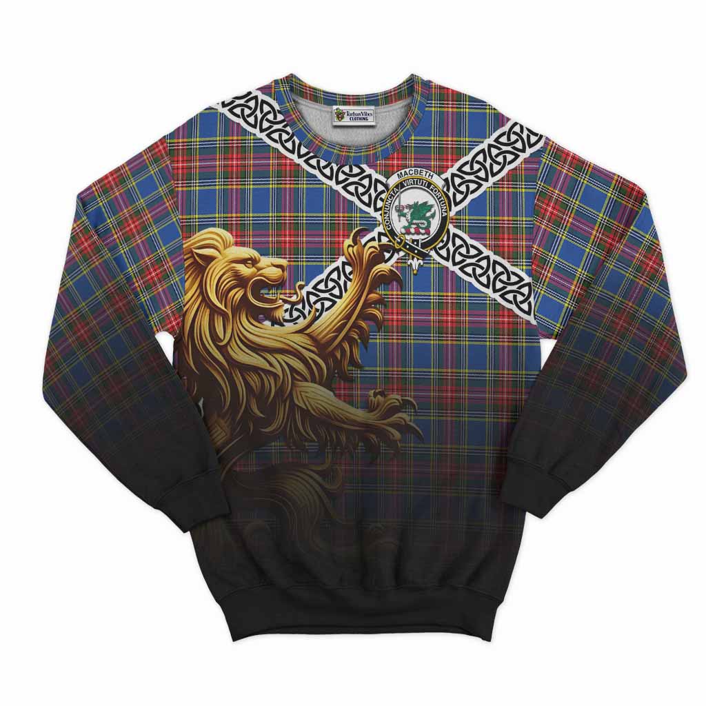 Tartan Vibes Clothing MacBeth (McBeth) Crest Tartan Sweatshirt with Golden Lion Emblem Celtic Style