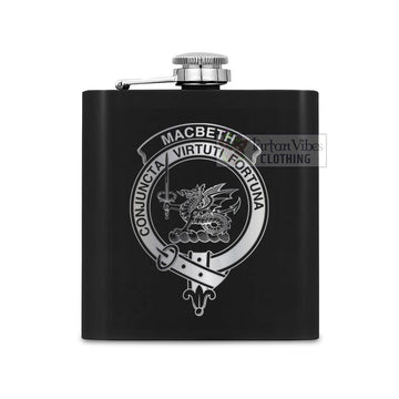 MacBeth (McBeth) Crest Hip Flask Set 7oz Black Stainless Steel with A Gift Box One Size 7oz - 2D-tartanvibesclothing