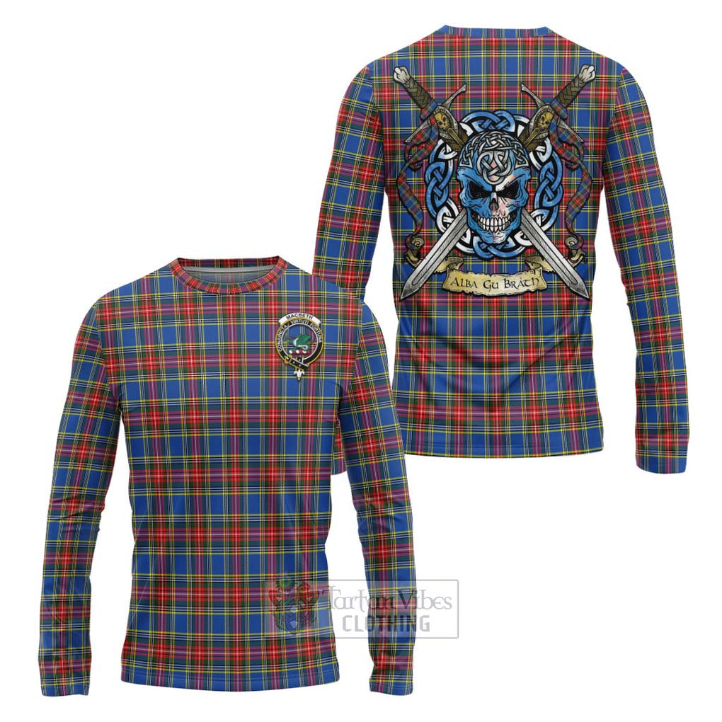 MacBeth (McBeth) Tartan Long Sleeve T-Shirt with Family Crest Celtic Skull Style Unisex - Tartan Vibes Clothing