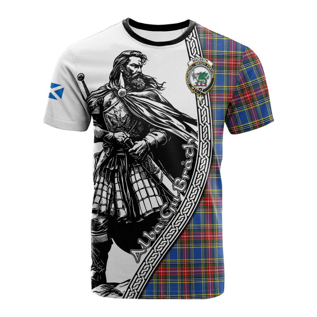 MacBeth (McBeth) Tartan Clan Crest Cotton T-shirt with Highlander Warrior Celtic Style