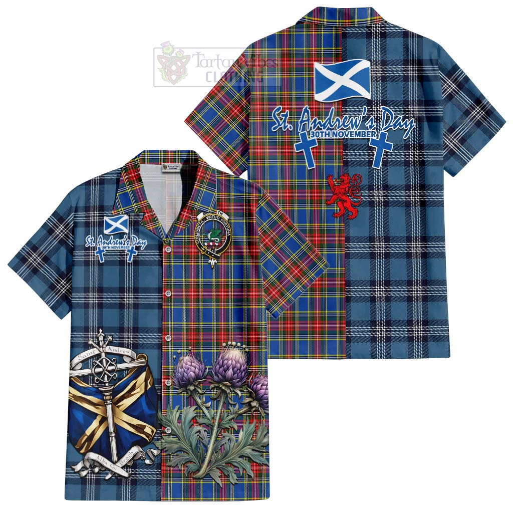 MacBeth (McBeth) Tartan Hawaiian Shirt Happy St. Andrew's Day Half Tartan Style Kid - Tartan Vibes Clothing
