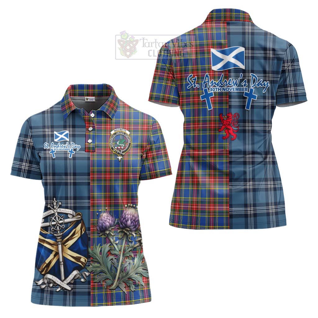 MacBeth (McBeth) Tartan Women's Polo Shirt Happy St. Andrew's Day Half Tartan Style Women - Tartan Vibes Clothing