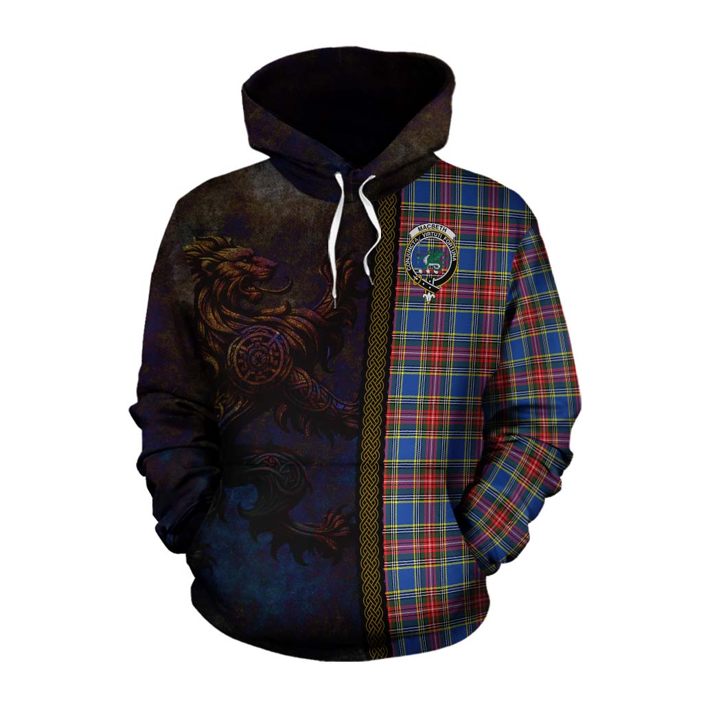 Tartan Vibes Clothing MacBeth (McBeth) Tartan Family Crest Cotton Hoodie Alba Gu Brath Be Brave Lion Ancient Style