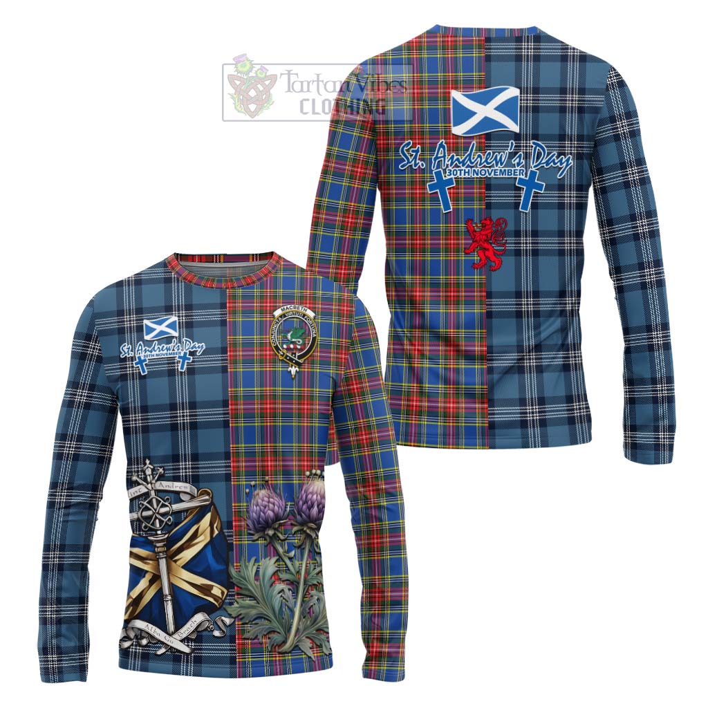 MacBeth (McBeth) Tartan Long Sleeve T-Shirt Happy St. Andrew's Day Half Tartan Style Unisex - Tartan Vibes Clothing