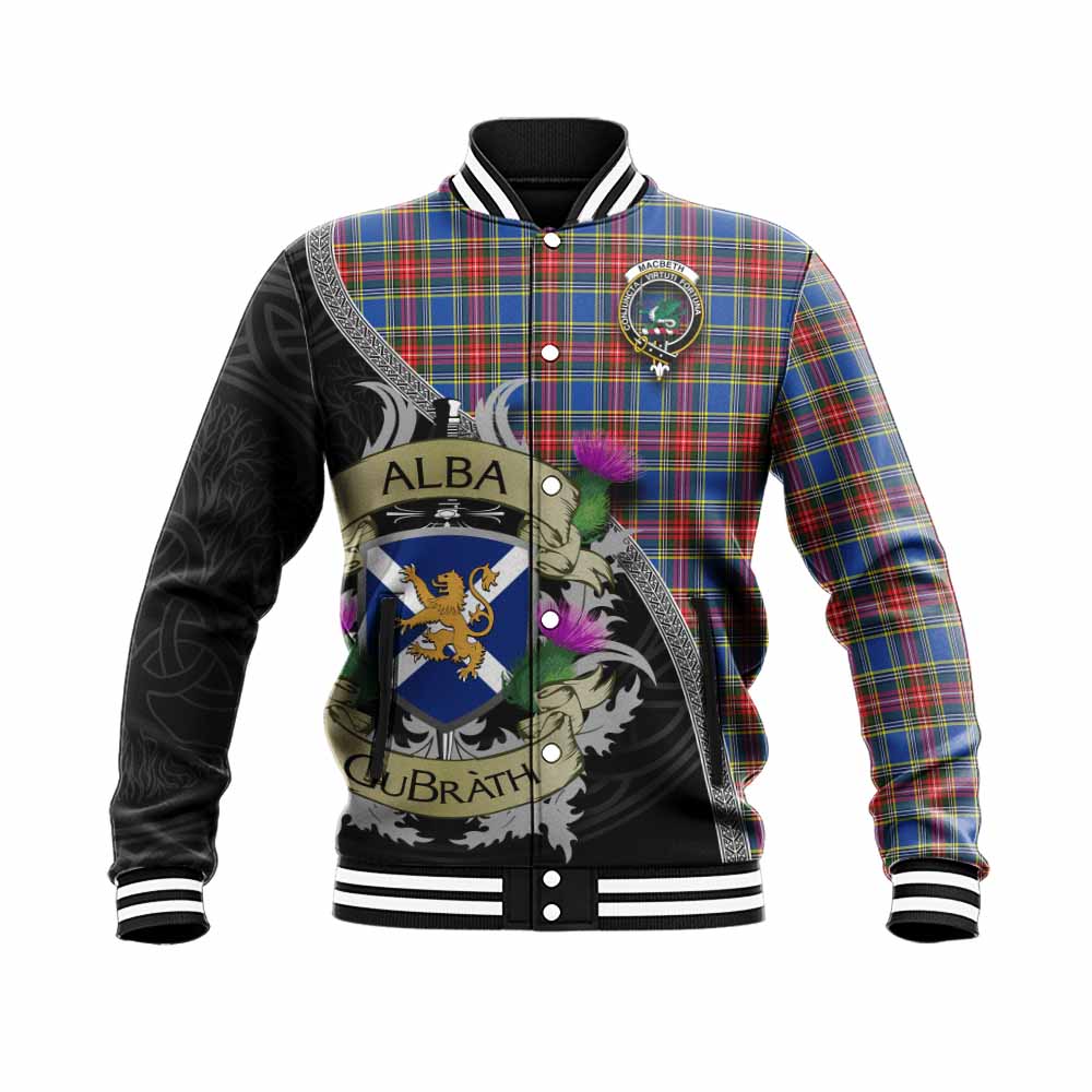 MacBeth (McBeth) Tartan Family Crest Baseball Jacket Lion Rampant Royal Thistle Shield Celtic Inspired Unisex - Tartan Vibes Clothing