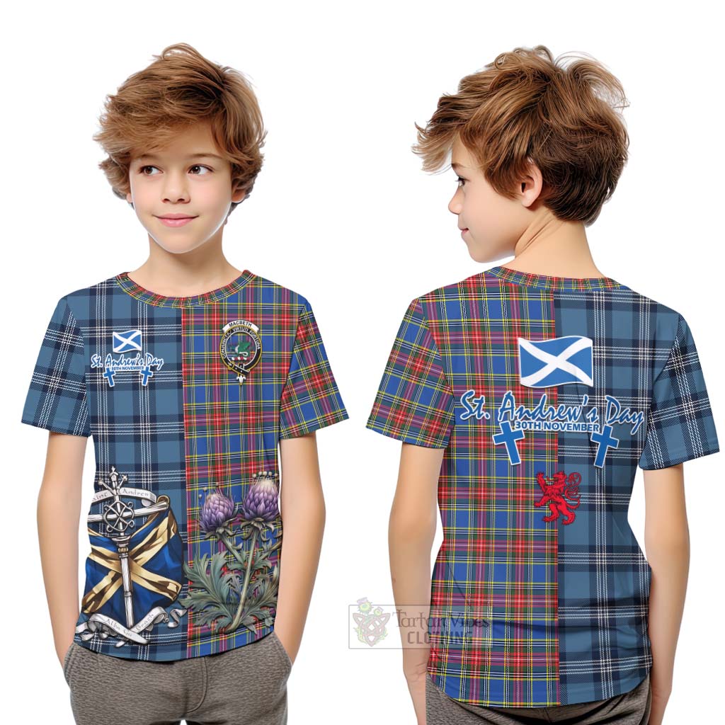 MacBeth (McBeth) Tartan Kid T-Shirt Happy St. Andrew's Day Half Tartan Style Youth XL Size14 - Tartan Vibes Clothing