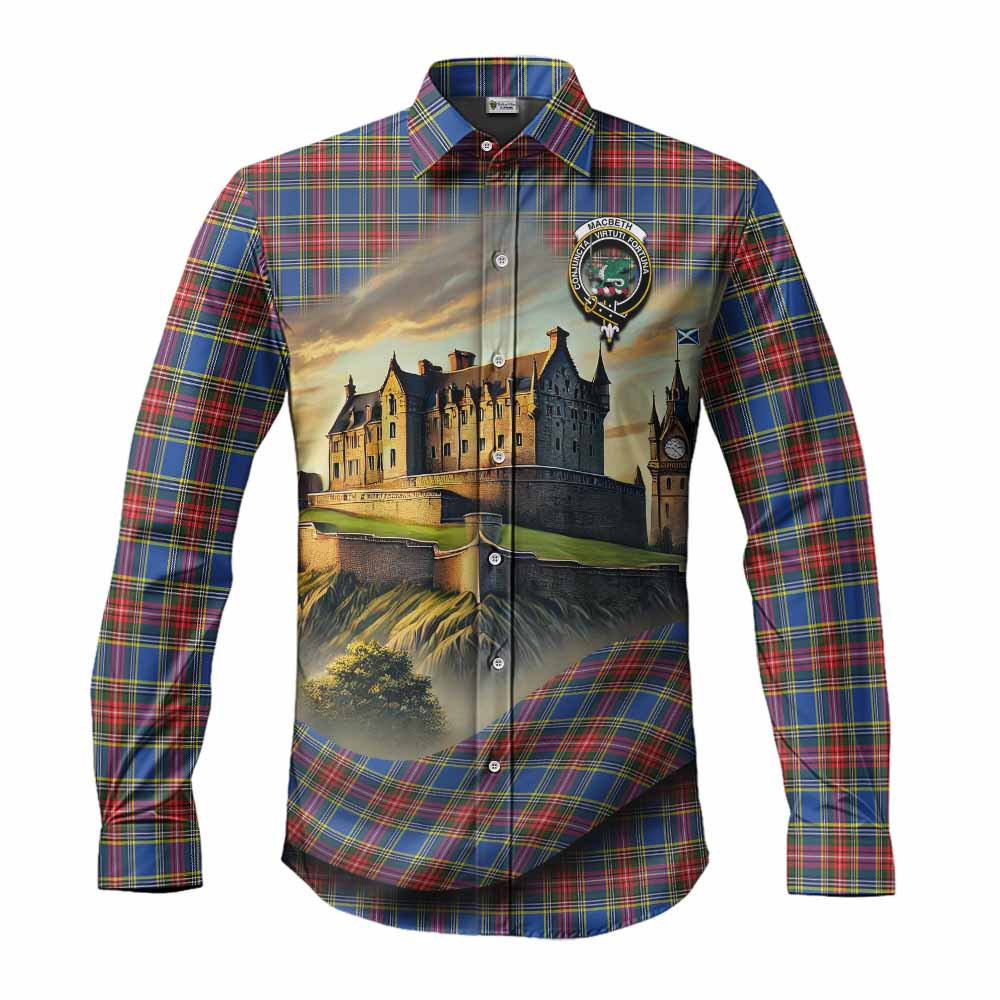 Tartan Vibes Clothing MacBeth (McBeth) Tartan Family Crest Long Sleeve Button Shirt with Scottish Ancient Castle Style