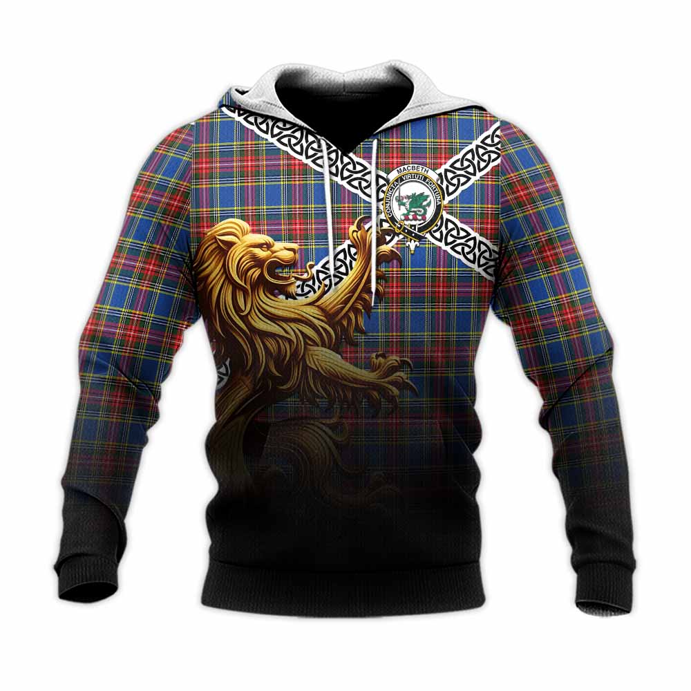 MacBeth (McBeth) Crest Tartan Knitted Hoodie with Golden Lion Emblem Celtic Style Unisex Knitted Pullover Hoodie - Tartan Vibes Clothing