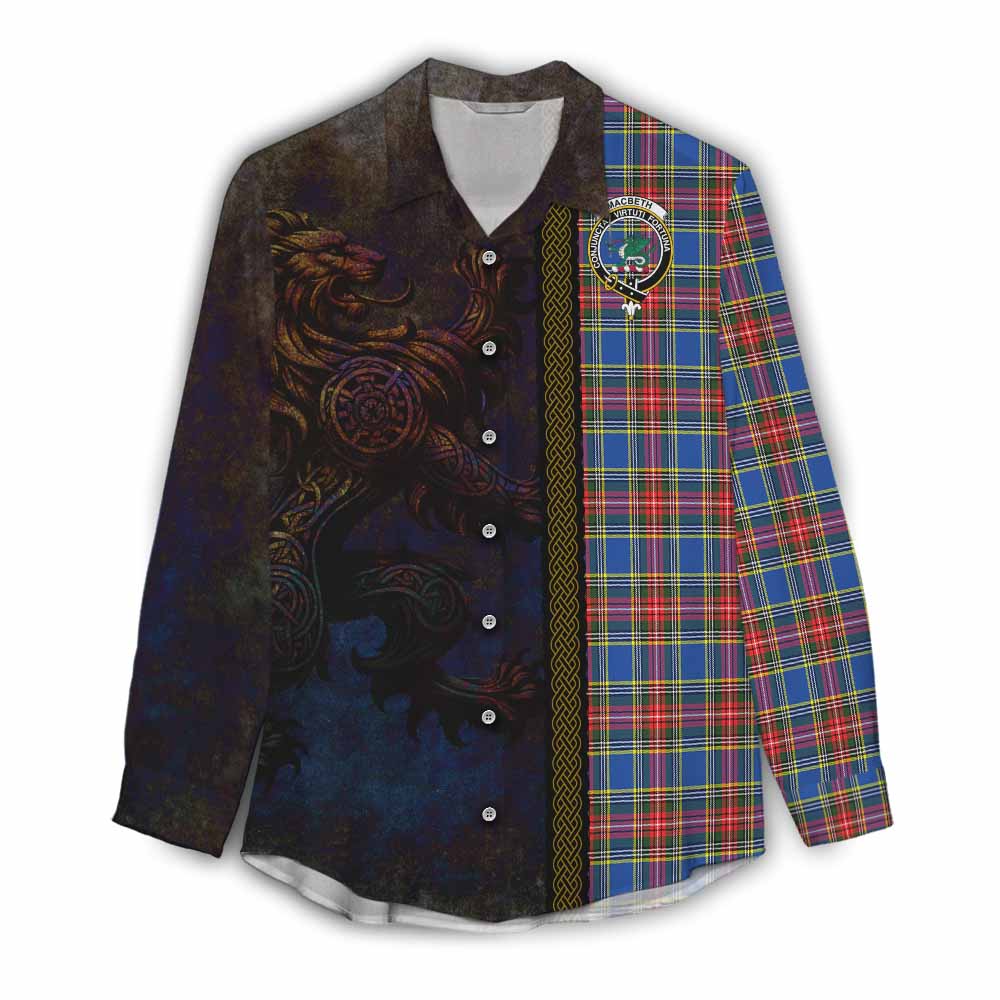 Tartan Vibes Clothing MacBeth (McBeth) Tartan Family Crest Women's Casual Shirt Alba Gu Brath Be Brave Lion Ancient Style
