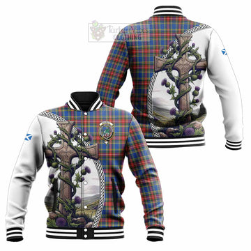 MacBeth (McBeth) Tartan Baseball Jacket with Family Crest and St. Andrew's Cross Accented by Thistle Vines Unisex - Tartan Vibes Clothing