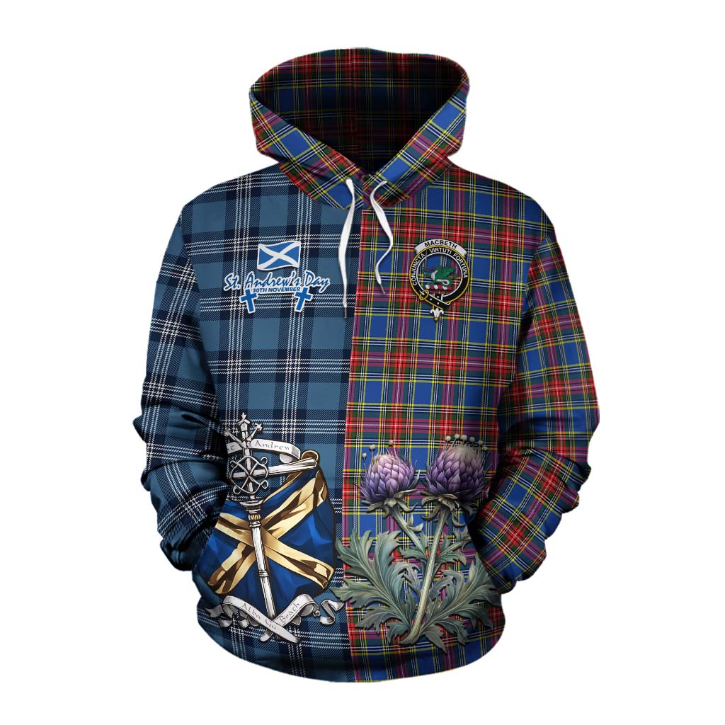 MacBeth (McBeth) Tartan Cotton Hoodie Happy St. Andrew's Day Half Tartan Style Pullover Hoodie XS - Tartan Vibes Clothing