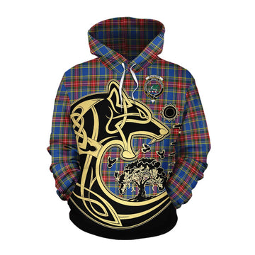 MacBeth (McBeth) Tartan Cotton Hoodie with Family Crest Celtic Wolf Style Pullover Hoodie XS - Tartan Vibes Clothing