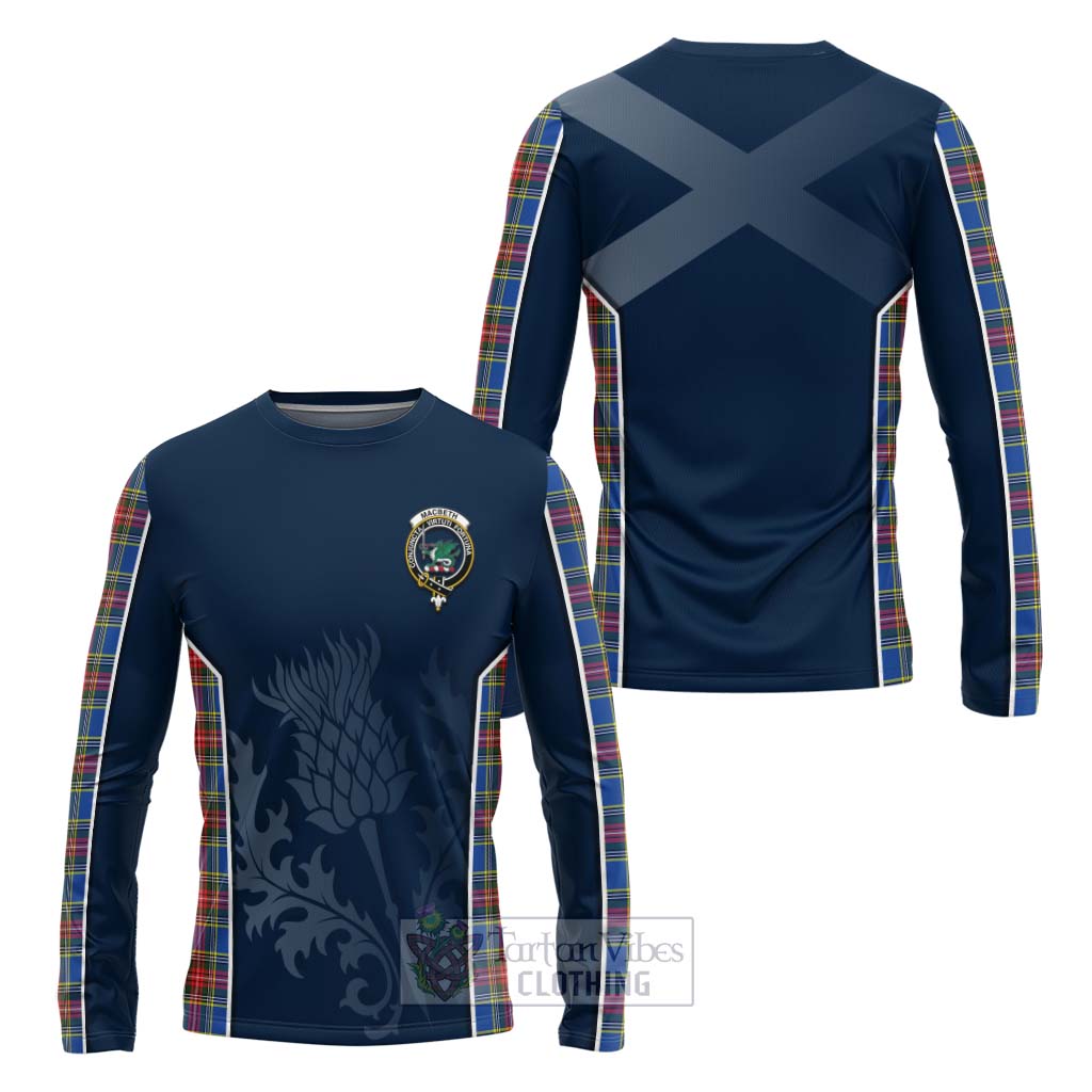 Tartan Vibes Clothing MacBeth (McBeth) Tartan Long Sleeve T-Shirt with Family Crest and Scottish Thistle Vibes Sport Style