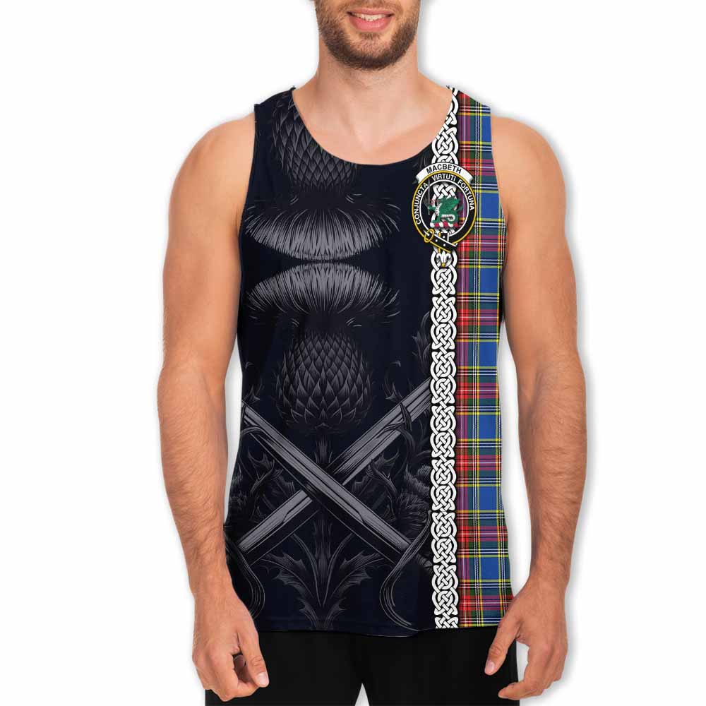 Tartan Vibes Clothing MacBeth (McBeth) Tartan Men's Tank Top with Family Crest Cross Sword Thistle Celtic Vibes