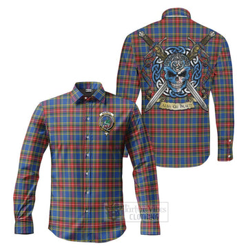 MacBeth (McBeth) Tartan Long Sleeve Button Shirt with Family Crest Celtic Skull Style Men's Shirt S - Tartan Vibes Clothing