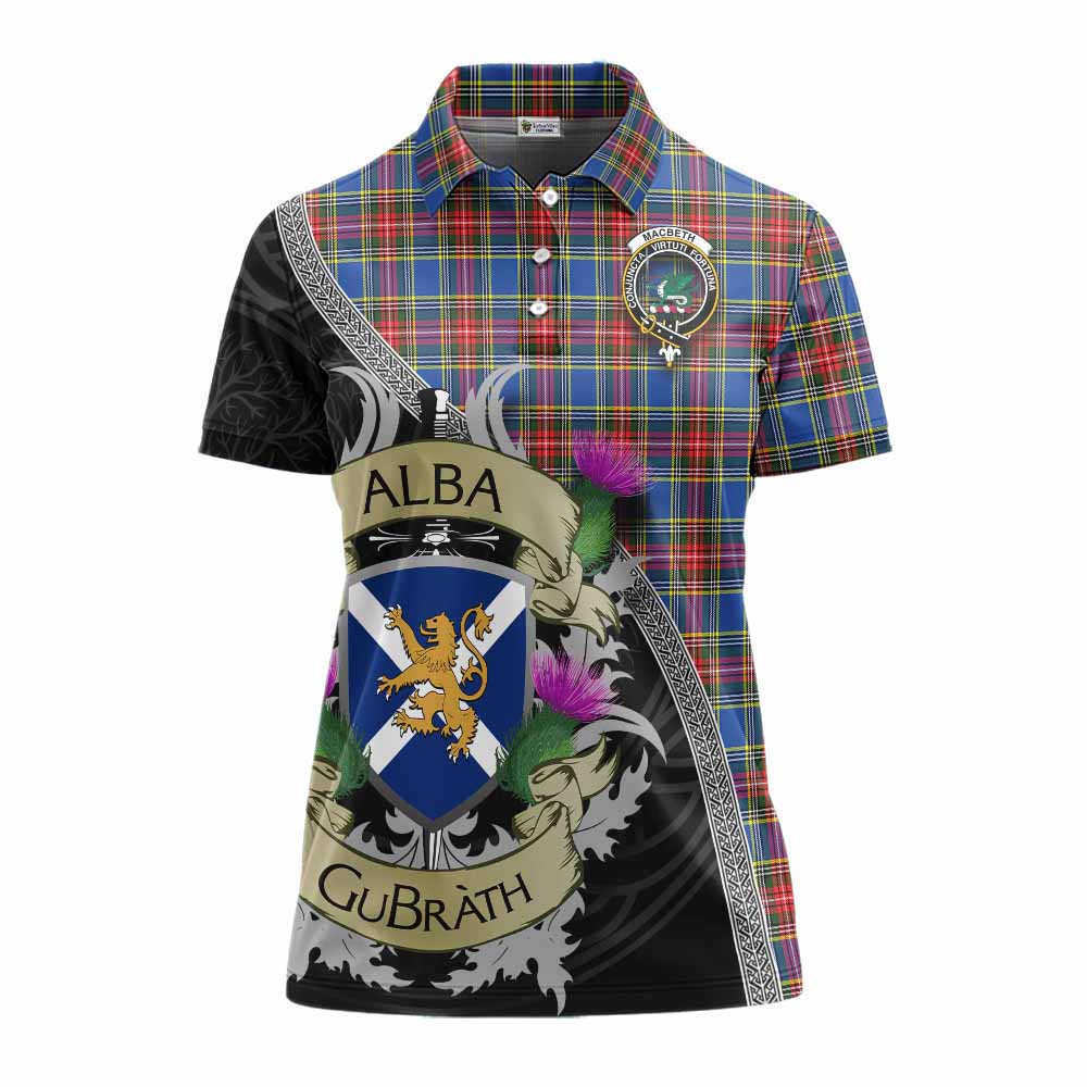 MacBeth (McBeth) Tartan Family Crest Women's Polo Shirt Lion Rampant Royal Thistle Shield Celtic Inspired Women - Tartan Vibes Clothing