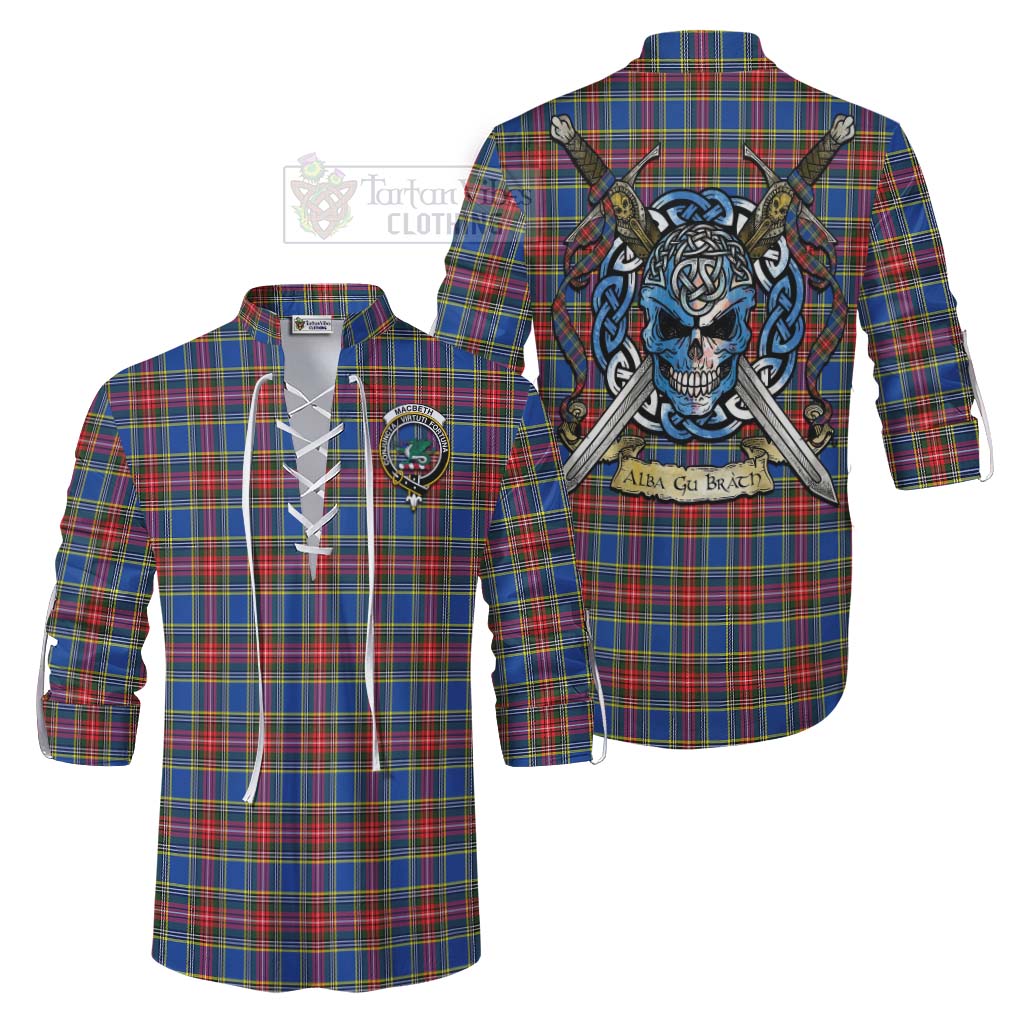MacBeth (McBeth) Tartan Ghillie Kilt Shirt with Family Crest Celtic Skull Style Men - Tartan Vibes Clothing