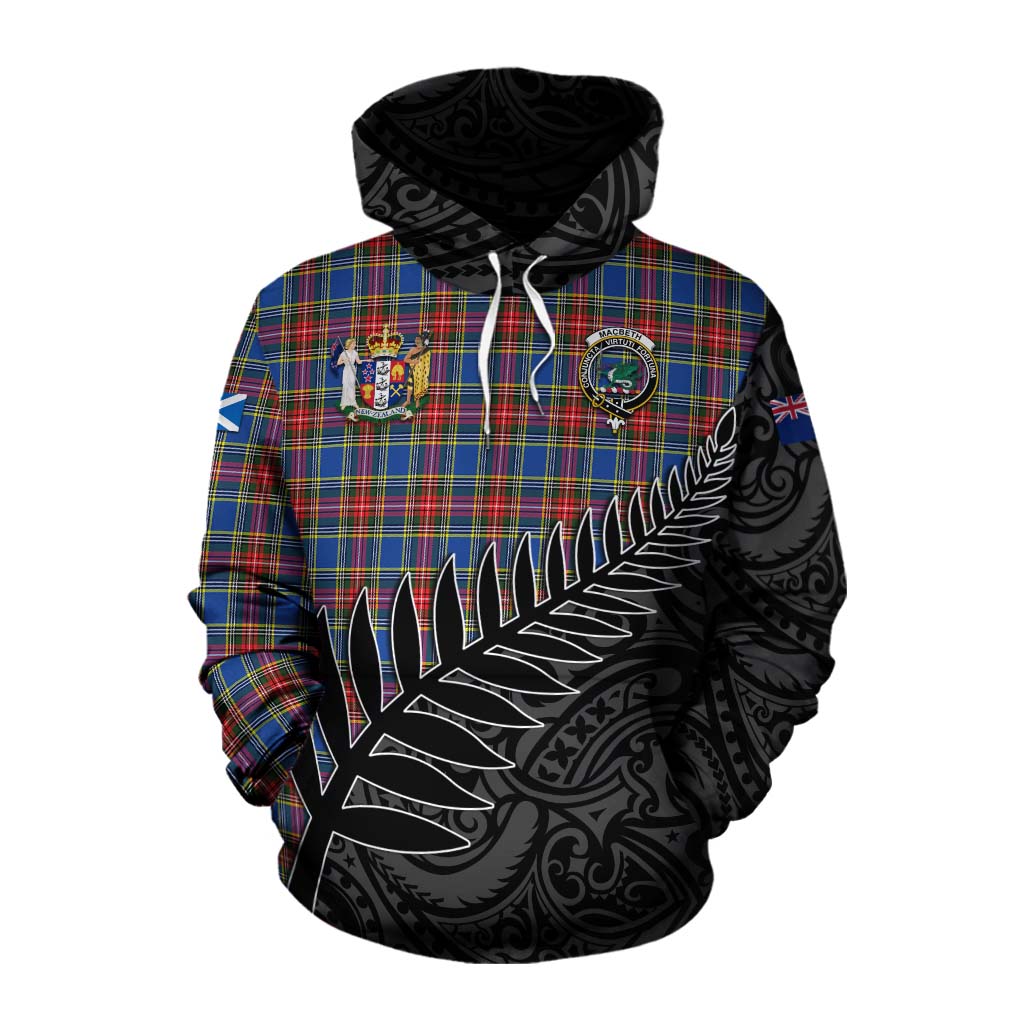 MacBeth (McBeth) Crest Tartan Cotton Hoodie with New Zealand Silver Fern Half Style Pullover Hoodie XS - Tartan Vibes Clothing