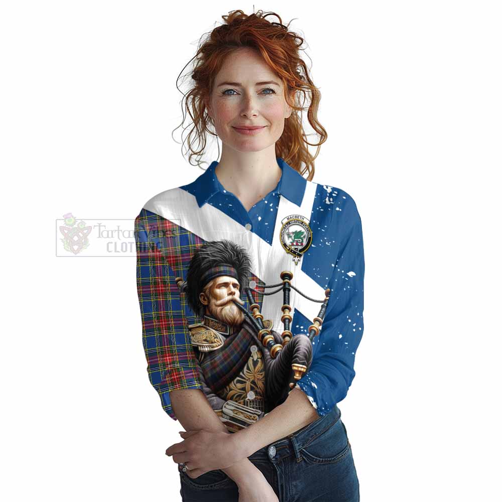 MacBeth (McBeth) Tartan Women's Casual Shirt with Family Crest Scottish Bagpiper Vibes Female - Tartan Vibes Clothing