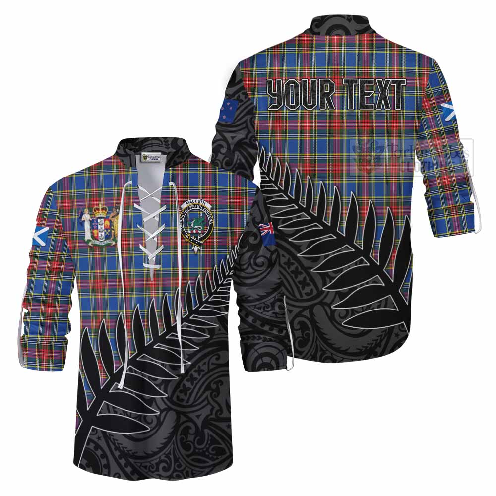 Tartan Vibes Clothing MacBeth (McBeth) Crest Tartan Ghillie Kilt Shirt with New Zealand Silver Fern Half Style