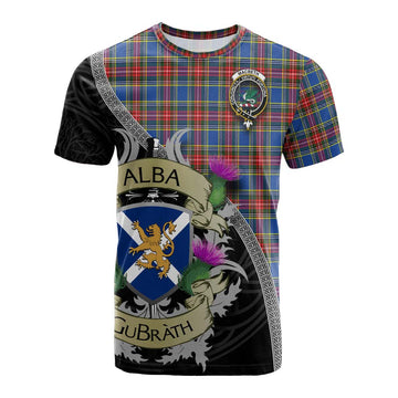 MacBeth (McBeth) Tartan Family Crest Cotton T-shirt Lion Rampant Royal Thistle Shield Celtic Inspired