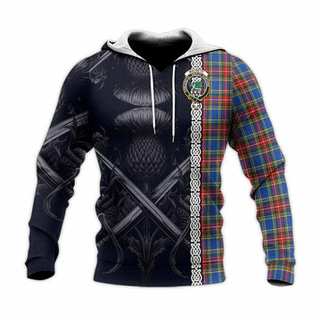 MacBeth (McBeth) Tartan Knitted Hoodie with Family Crest Cross Sword Thistle Celtic Vibes