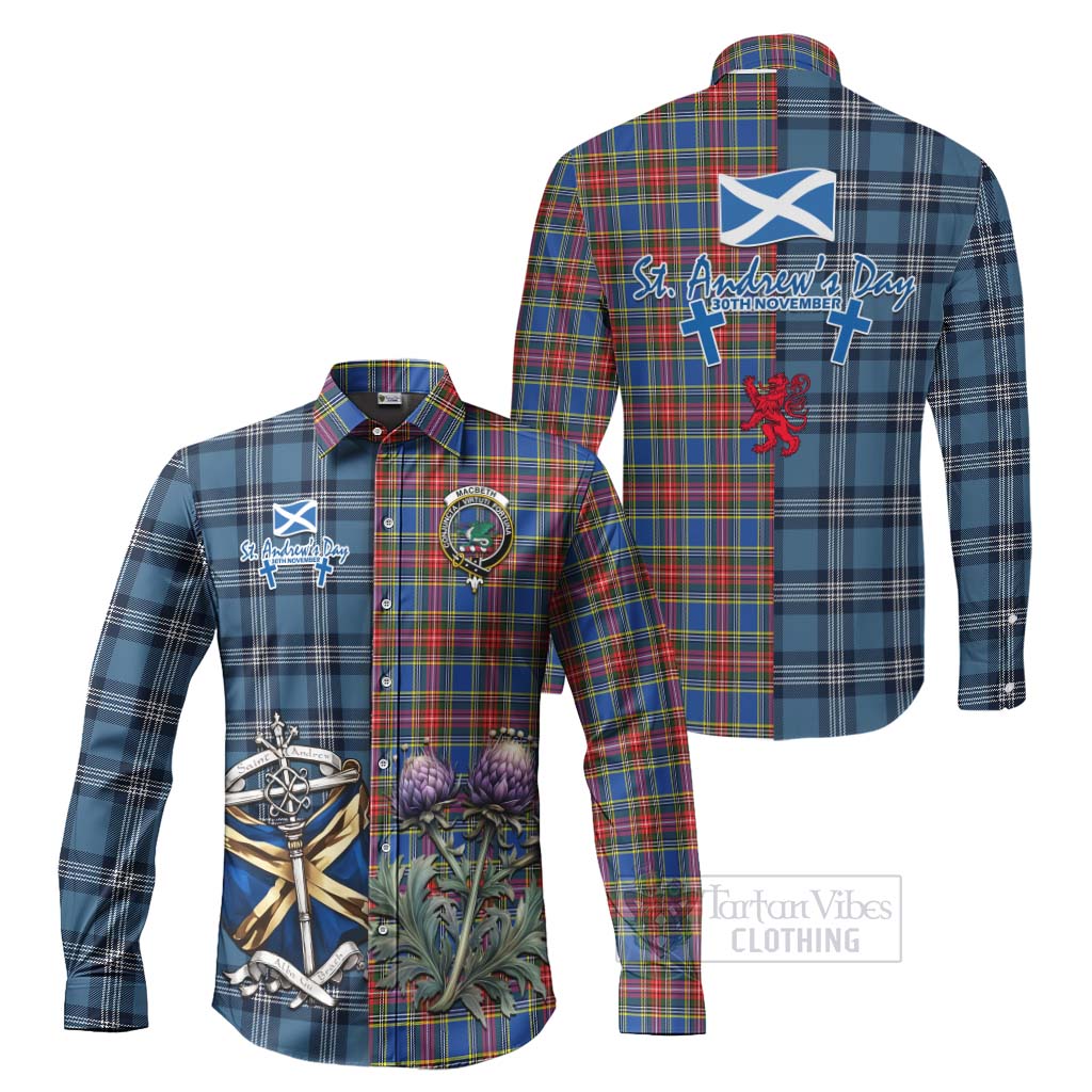 MacBeth (McBeth) Tartan Long Sleeve Button Shirt Happy St. Andrew's Day Half Tartan Style Men's Shirt S - Tartan Vibes Clothing