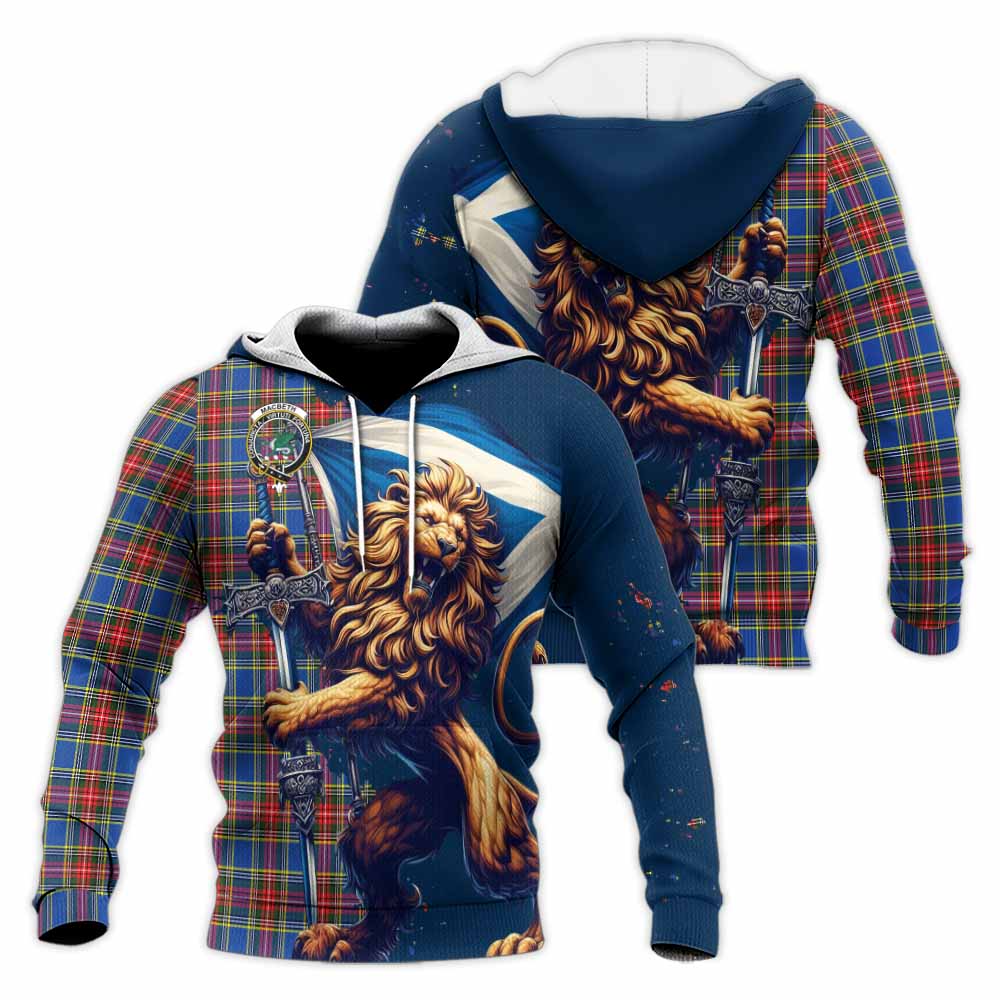 MacBeth (McBeth) Tartan Family Crest Knitted Hoodie with Scottish Majestic Lion Unisex Knitted Pullover Hoodie - Tartan Vibes Clothing