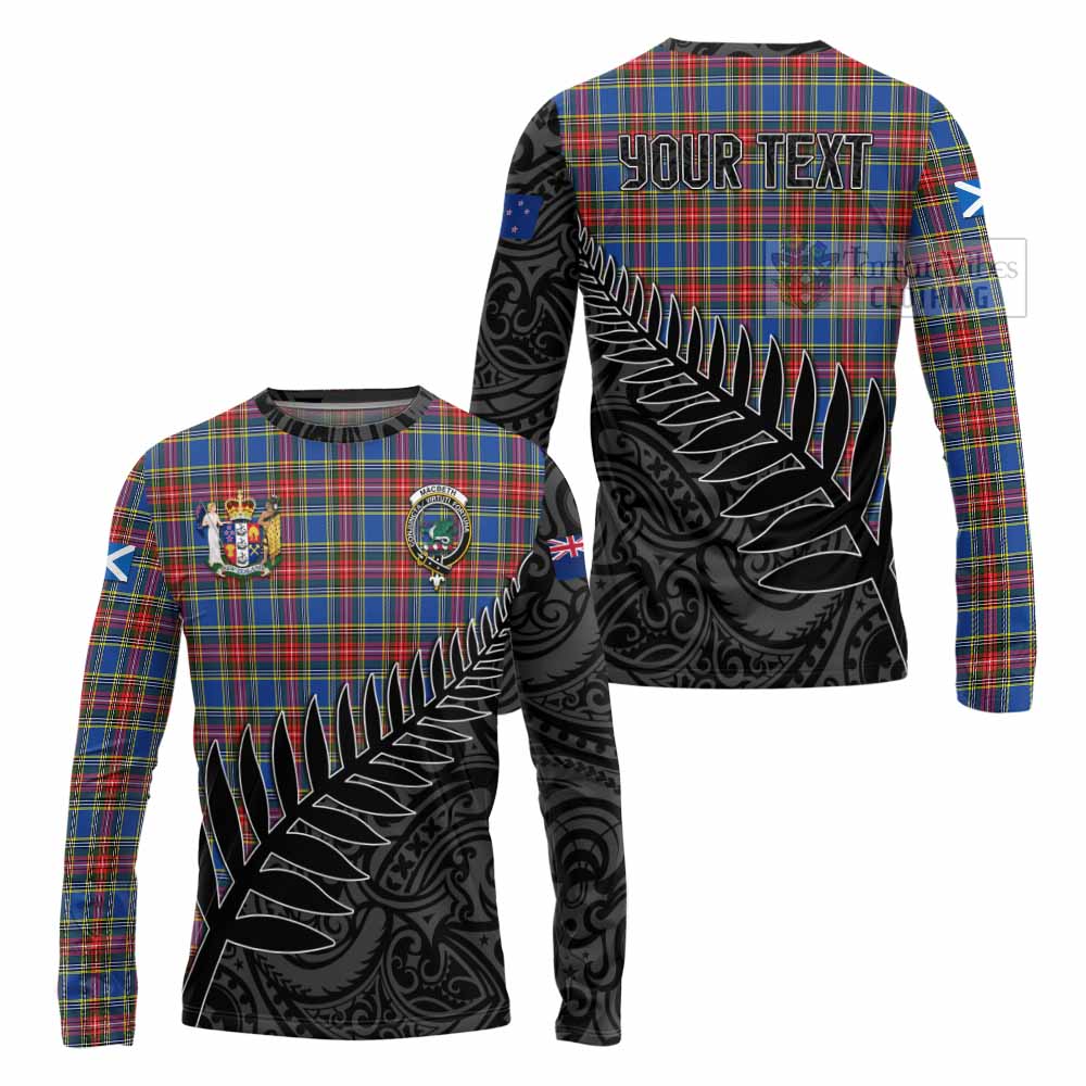 MacBeth (McBeth) Crest Tartan Long Sleeve T-Shirt with New Zealand Silver Fern Half Style Unisex - Tartan Vibes Clothing