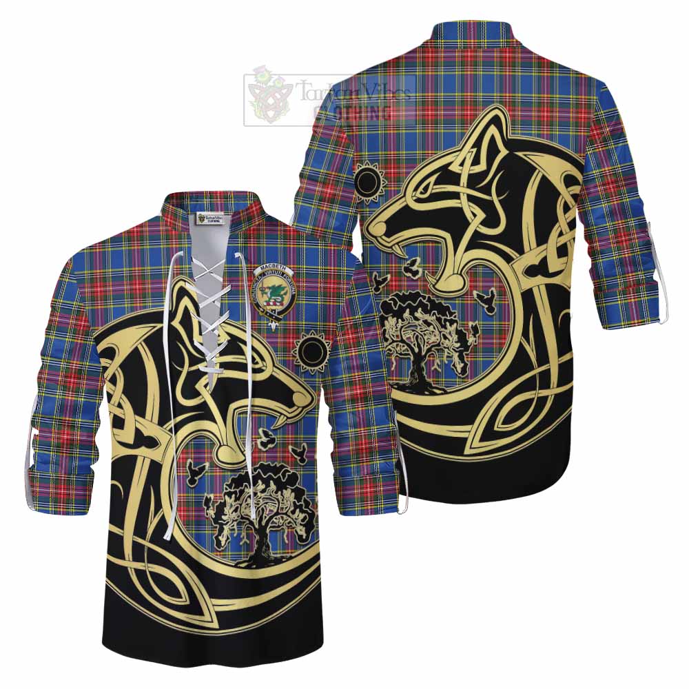 MacBeth (McBeth) Tartan Ghillie Kilt Shirt with Family Crest Celtic Wolf Style Men - Tartan Vibes Clothing