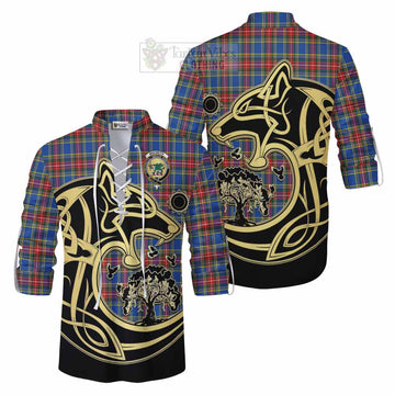 MacBeth (McBeth) Tartan Ghillie Kilt Shirt with Family Crest Celtic Wolf Style Men - Tartan Vibes Clothing