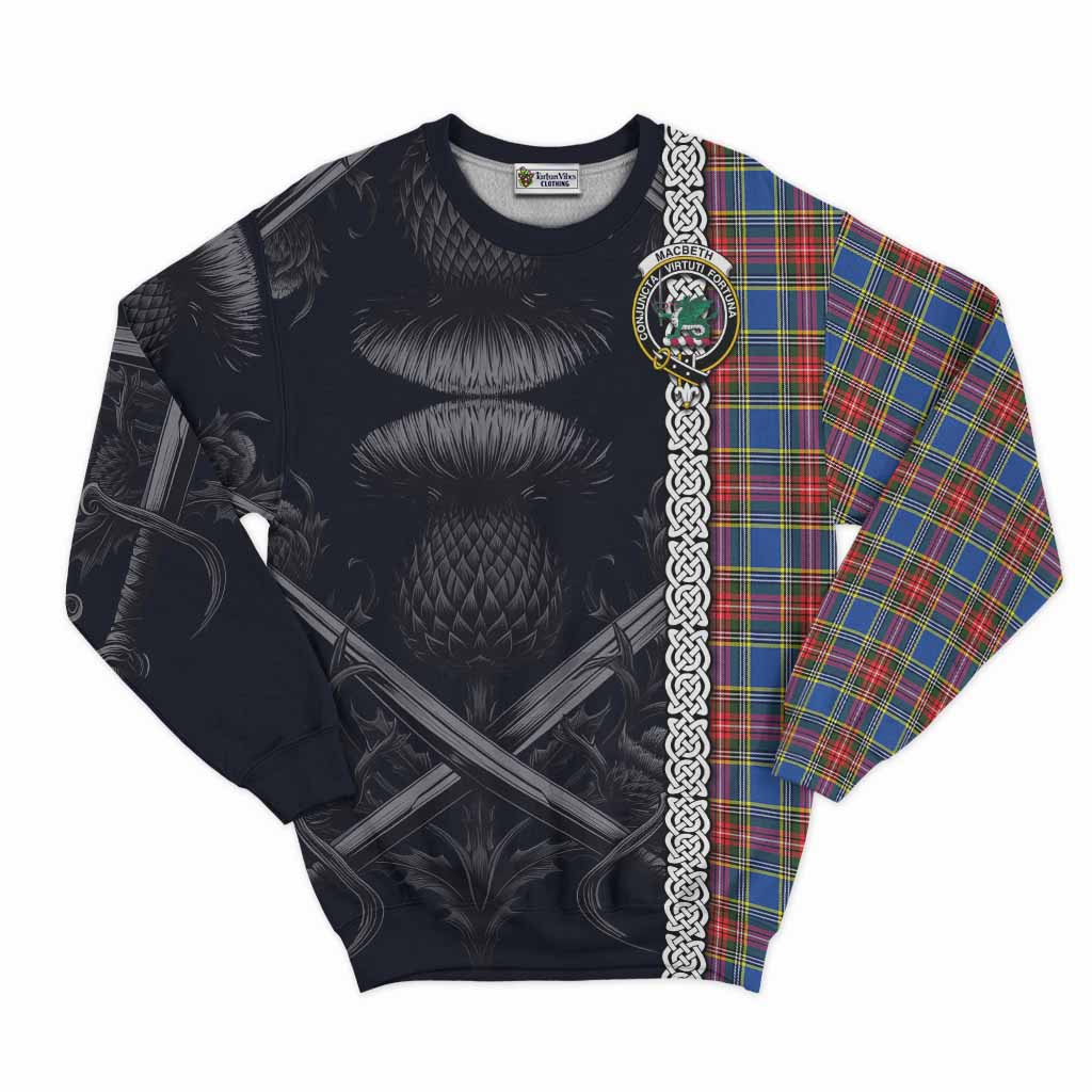 MacBeth (McBeth) Tartan Sweatshirt with Family Crest Cross Sword Thistle Celtic Vibes Unisex - Tartan Vibes Clothing