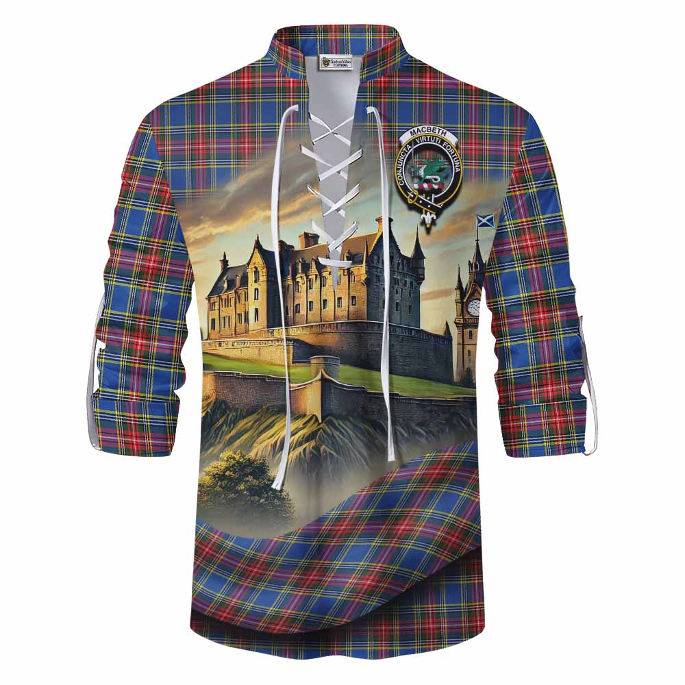 MacBeth (McBeth) Tartan Family Crest Ghillie Kilt Shirt with Scottish Ancient Castle Style Men - Tartan Vibes Clothing