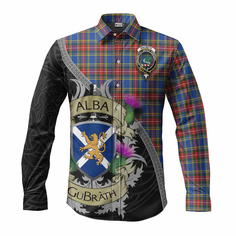 Tartan Vibes Clothing MacBeth (McBeth) Tartan Family Crest Long Sleeve Button Shirt Lion Rampant Royal Thistle Shield Celtic Inspired