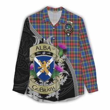 MacBeth (McBeth) Tartan Family Crest Women's Casual Shirt Lion Rampant Royal Thistle Shield Celtic Inspired
